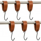 Buffel&Co Ophanghaken - Leren S-haak hangers - Cognac - 6 stuks - 15 x 2,5 cm â Handdoekhaakjes â Kapstokhaak